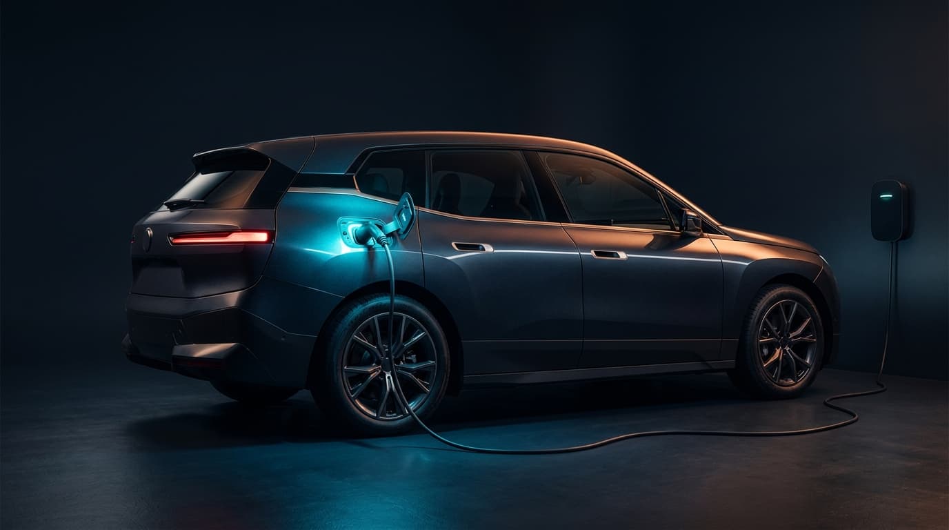 SUV électrique sombre branché sur une borne de recharge rapide en Belgique